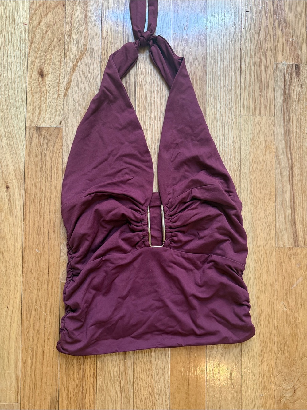 Burgundy Halter Top with Center Ring - Picture 2 of 4